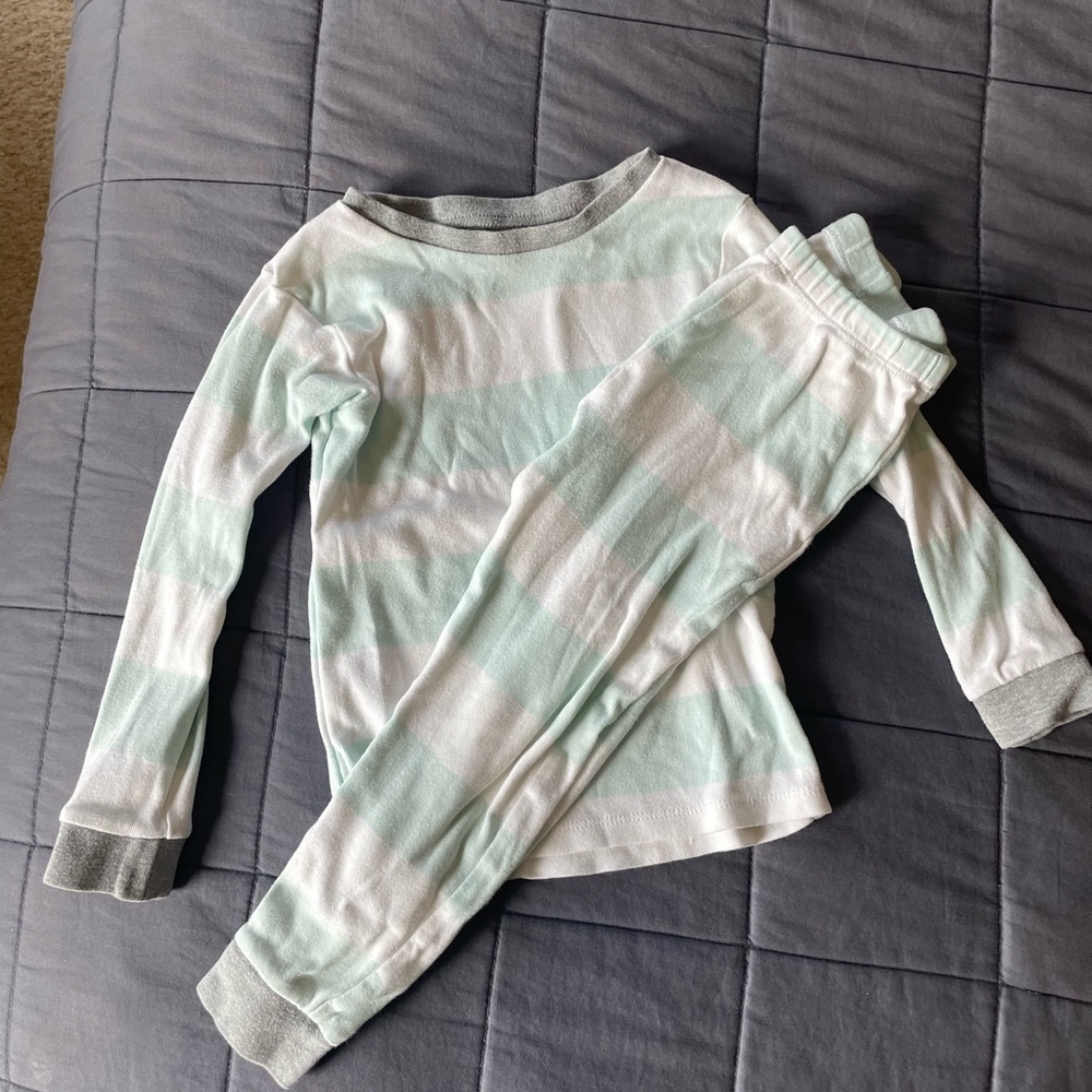 3/$12 Burt's Bees Kids Mint & Light Gray Stripe Pajama Set
